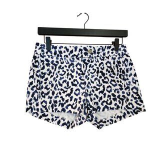 J.Crew Womens Leopard Print Stretch Shorts Size 00 White & Blue